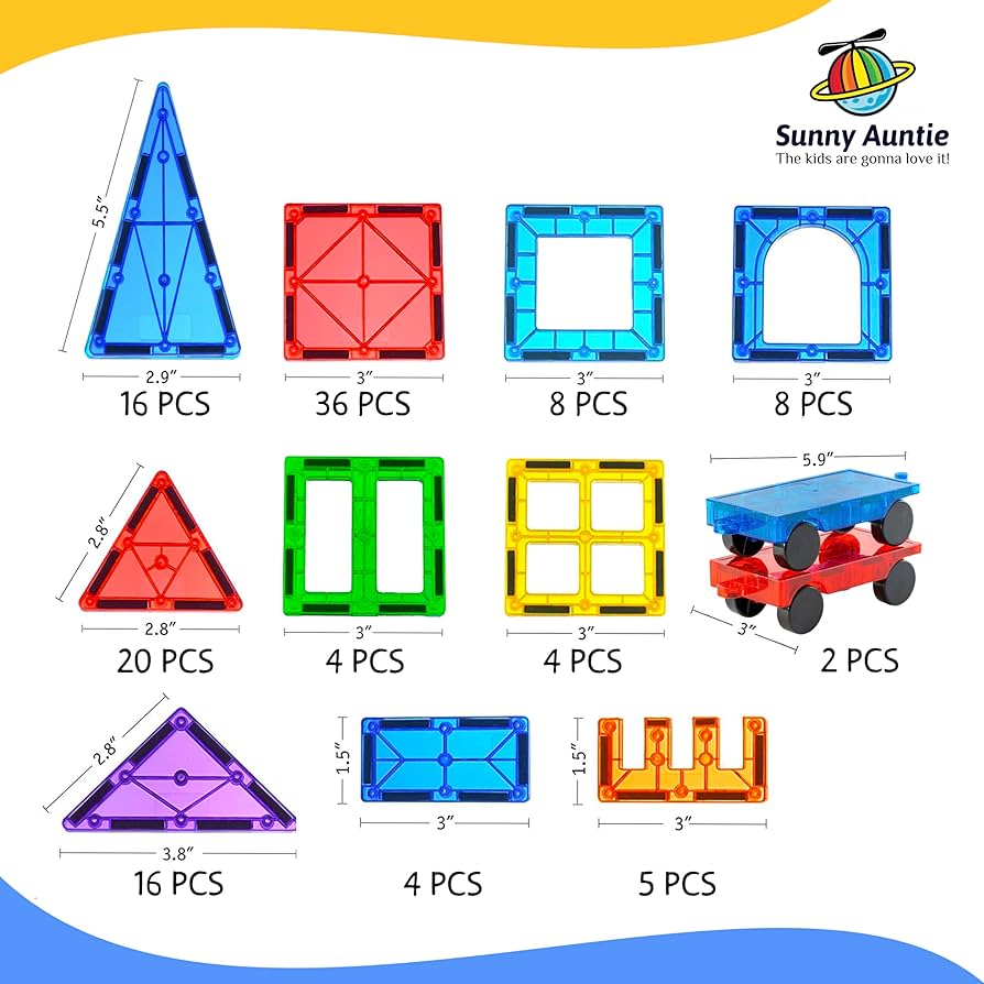 マミー⭐︎ Amazon.com: Lotmey 132PCS Magnetic Tiles with 2 Cars Deluxe